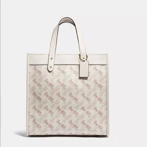 COACH Field Horse & Carriage Coated Canvas Tote | Color Brass/ Chalk Taupe